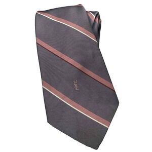 Vintage Men's Yves Saint Laurent‎ Luxury Monogram Striped Preppy Neck Tie 58"x3"